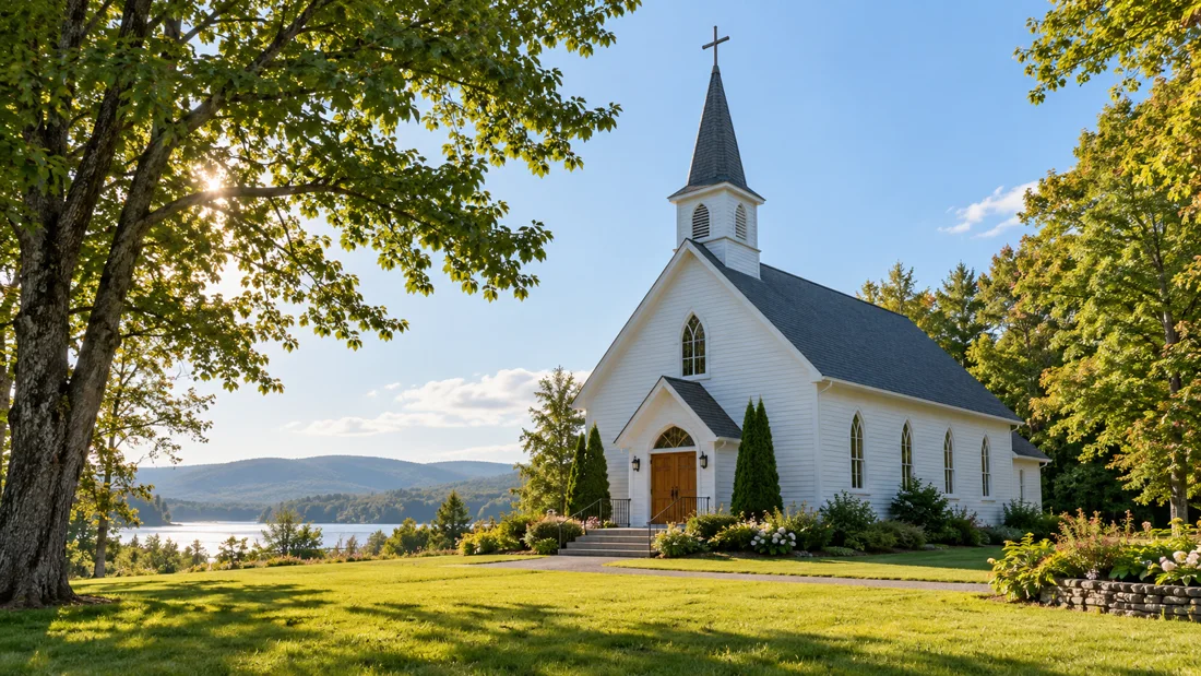 Welcoming community church surrounded by trees